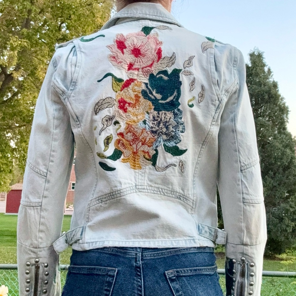 Retro Flower Patch Denim Jacket - image 2